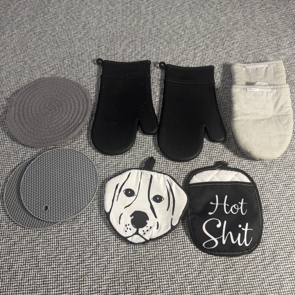 Cuisinart Emeril Lagasse Silicone Oven Mitts Pot Holders Trivets 8pc Kitchen Lot